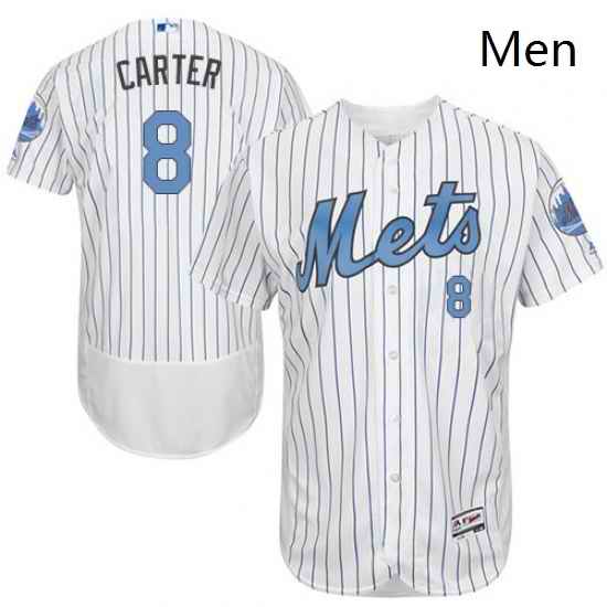 Mens Majestic New York Mets 8 Gary Carter Authentic White 2016 Fathers Day Fashion Flex Base MLB Jersey